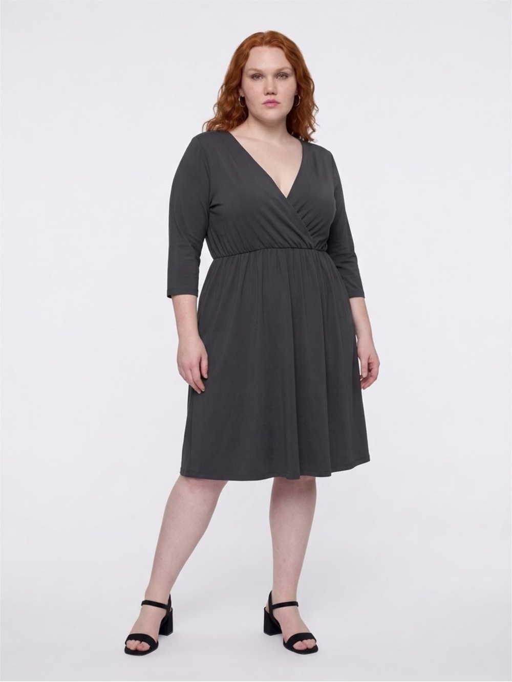 Zenana Outfitters Charcoal Gray V-Neck Midi Wrap Dress
